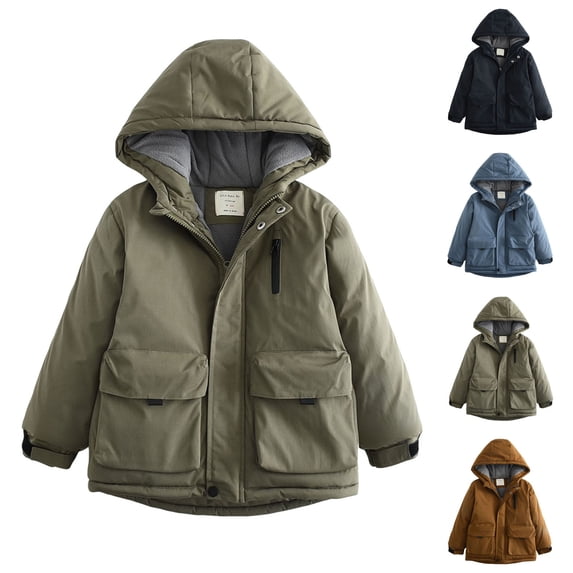HAOTAGS Boys Hooded Winter Coats(3-13), Large Pocket With Thick Windproof Warm Zip Up Jacket Long Sleeve Parkas For Kids Blue 6-7Years