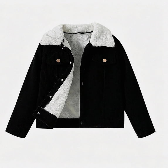 HAOTAGS Boys Jacket (3-10) Corduroy Lined Fleece Collar Button Down Thicken Warm Casual Outerwear Black Size 5T