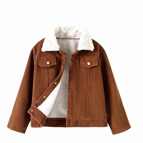 HAOTAGS Boys Jacket (3-10) Corduroy Lined Fleece Collar Button Down Thicken Warm Casual Outerwear Brown Size 5T