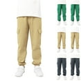thumbnail image 1 of HAOTAGS Boys' Joggers Casual Pants, Comfortable Fit Breathable Elastic Waist Sports Cargo Trousers Khaki 5-6 Years, 1 of 6
