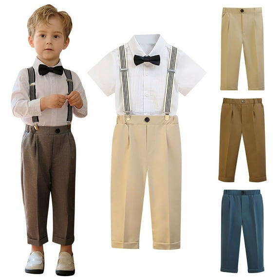 HAOTAGS Boys Kids Dress Pants, Casual With Button Elastic Waist Formal Trousers Khaki 3-4T