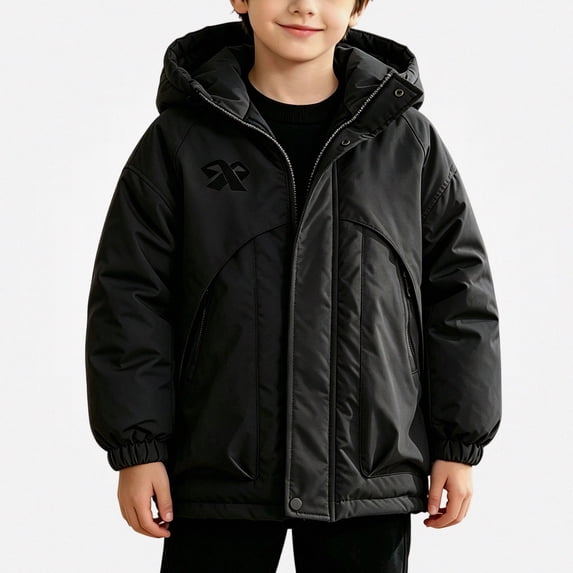 HAOTAGS Boys Outdoor Windbreaker (5-15) Casual Hooded Zipper Warm Winter Quilted Coat Black Size 12