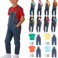 thumbnail image 1 of HAOTAGS Boys Outfits Sets, Solid Short Sleeve T-Shirt Denim Bib Overall Shorts Romper with Long Socks Summer 3 Piece Clothes Set Mint Green Size 11, 1 of 9