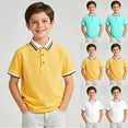thumbnail image 1 of HAOTAGS Boys Polo Shirt,Cotton Blend Button-Down Collar Short Sleeve Casual Striped Polos Green 9-10, 1 of 7