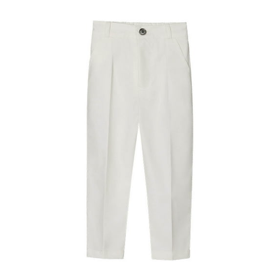 HAOTAGS Boys' Pull-on Relaxed Fit School Uniform Pant Zipper Closure With Button Casual Stright Type Pants White Size 18-24 Months