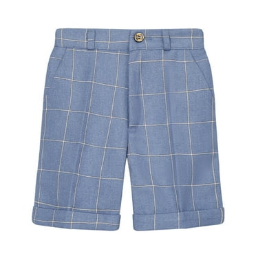 HAOTAGS Boys' Pull-on Relaxed Fit School Uniform Shorts Elastic waistband Zipper Closure With Button Blue Size 7-8 Years
