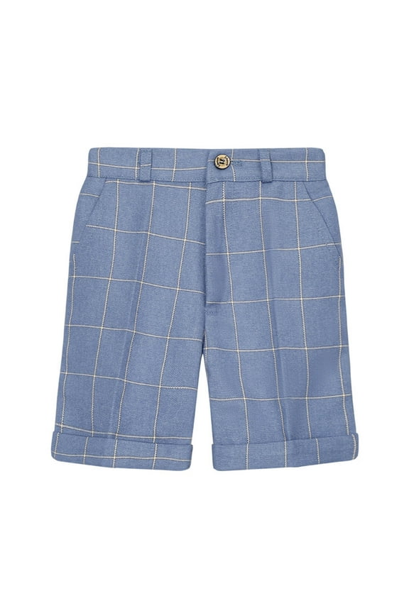 Boys' Pull-on Relaxed Fit School Uniform Shorts Elastic waistband Zipper Closure With Button Blue Size 7-8 Years