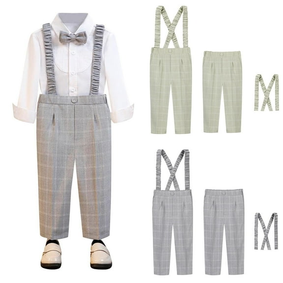 HAOTAGS Boys School Pants Trousers, With Button Straight Leg Flat Front Kids Suit Pants Gray 2-3T