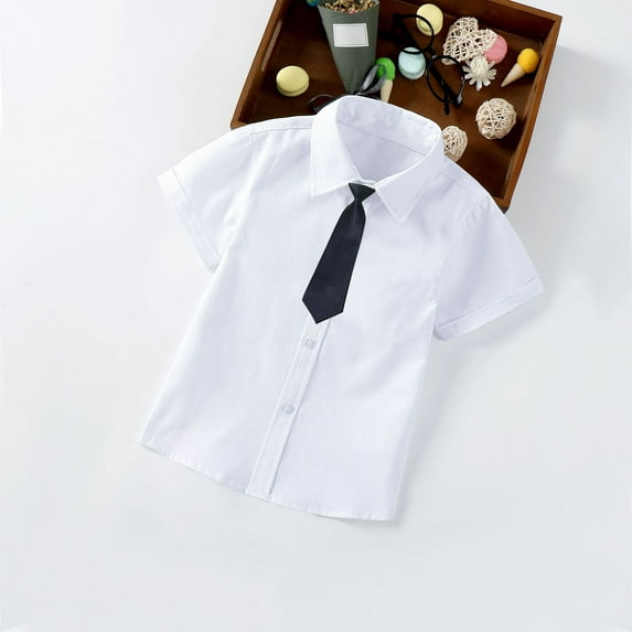 HAOTAGS Boys' School Uniform Chest Pocket Breathable Fabric Short Sleeve Button-Down Shirt Beige Size 3-4 Years