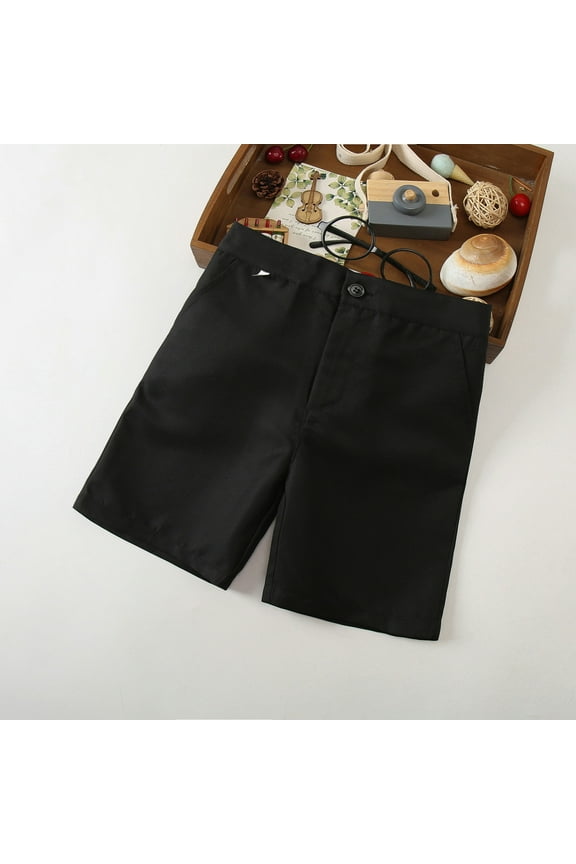 Boys' School Uniform Flat Front Shorts Moisture Wicking Performance Fabric Wrinkle & Fade Resistant Black Size 12-13 Years