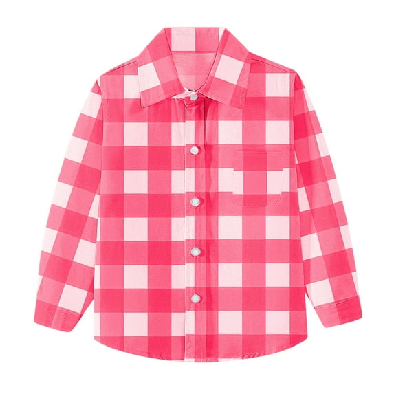 HAOTAGS Boys School Uniform Polos,Casual Plaid Lightweight Long Sleeve Boys Girls School Shirt Hot Pink 12-18 Months