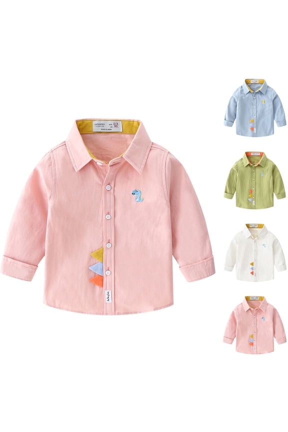 Boys School Uniform Polos,Long Sleeve Stand Collar Solid Autumn Tops Pink 3-4Years