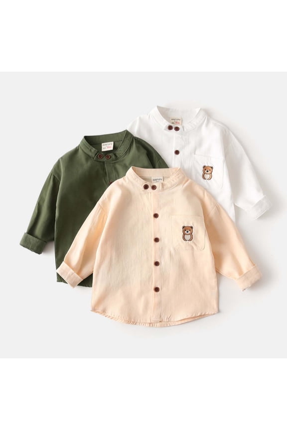 Boys School Uniform Polos Shirt,Long Sleeve Lightweight V-Neck Button Up Shirts Khaki 3-4 Years