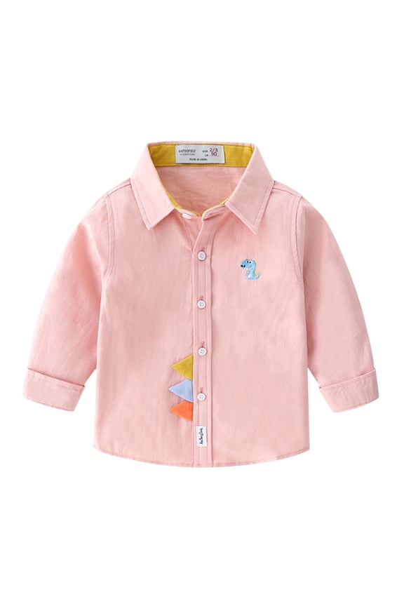 Boys School Uniform Polos,Solid Long Sleeve Stand Collar Autumn Tops Pink 7-8Years