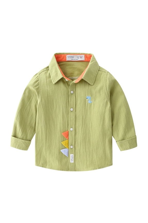 Boys School Uniform Polos,Stand Collar Long Sleeve Solid Autumn Tops Green 6-7Years