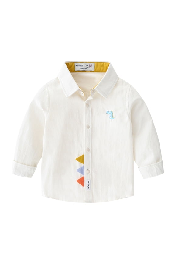 Boys School Uniform Polos,Stand Collar Long Sleeve Solid Autumn Tops White 6-7Years