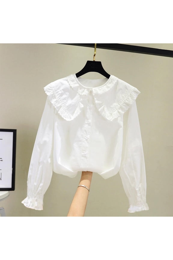 Boys School Uniform Shirt, Classic Long Sleeve Button Up Lape Shirt White 12 Years