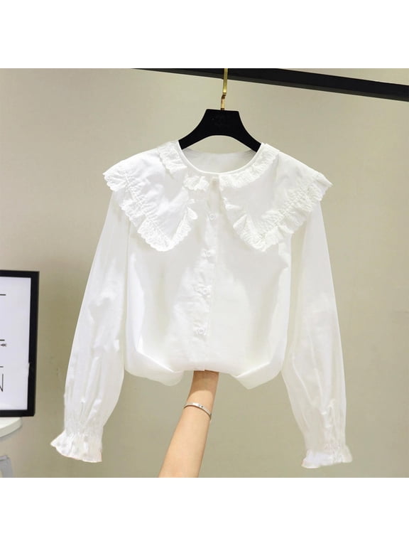 Boys School Uniform Shirt, Classic Long Sleeve Button Up Lape Shirt White 5 Years