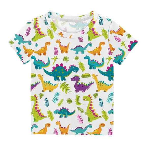 HAOTAGS Boys Short Sleeve Graphic Tee Shirts, Cute Dinosaur Print Casual Summer Outdoor Blouse Top Multicolor Size 11 T