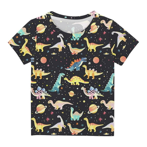 HAOTAGS Boys Short Sleeve Graphic Tee Shirts, Cute Dinosaur Print Casual Summer Outdoor Blouse Top Multicolor Size 5 T