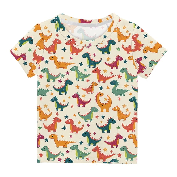 HAOTAGS Boys Short Sleeve Graphic Tee Shirts, Cute Dinosaur Print Casual Summer Outdoor Blouse Top Multicolor Size 9 T