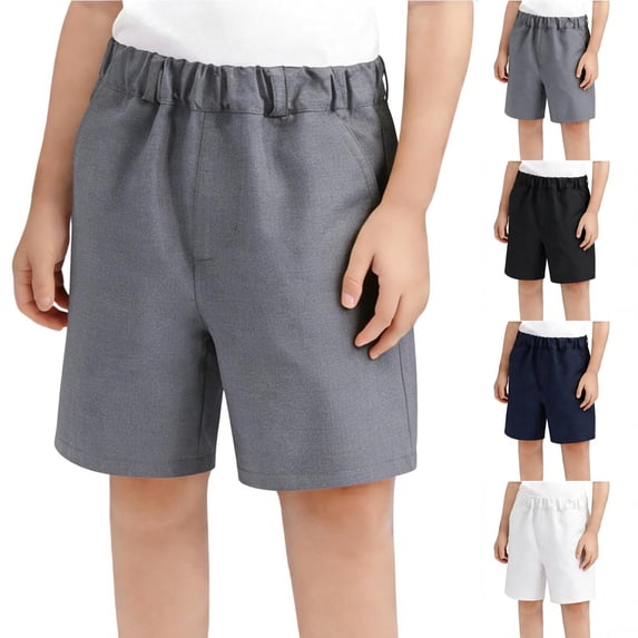 HAOTAGS Boys Shorts 10-12,Flat Front Wrinkle Resistant Side Pockets School Uniform Shorts Gray