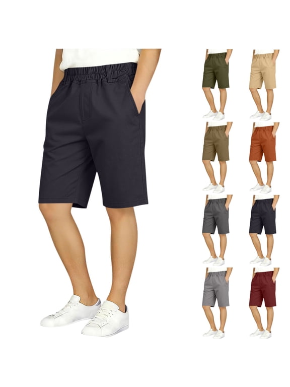 Boys Shorts with Pockets,Elastic Waistband Stretch Slim Summer School Uniforms Shorts Khaki Size 9