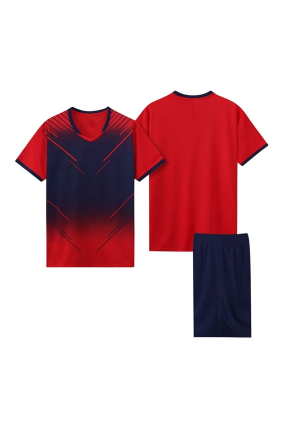 Boys Soccer Training Uniform for School, Gradient Quick Dry Breathable Tee with Shorts Set Red