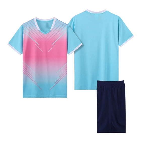 HAOTAGS Boys Soccer Training Uniform for School, Gradient Quick Dry Breathable Tee with Shorts Set Sky Blue