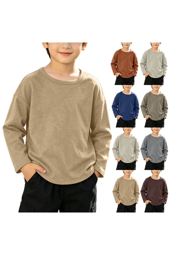 Boys Soft Cotton Long-Sleeve Base Layer Top (9M–11Y) Comfortable, Breathable Everyday Tee for Toddlers & Kids Gray Size 9M