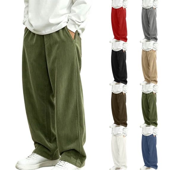 HAOTAGS Boys Stright Leg Pants (5-15) Wide-leg Casual Sportswear Elastic Waist Corduroy Trousers Red Size 14
