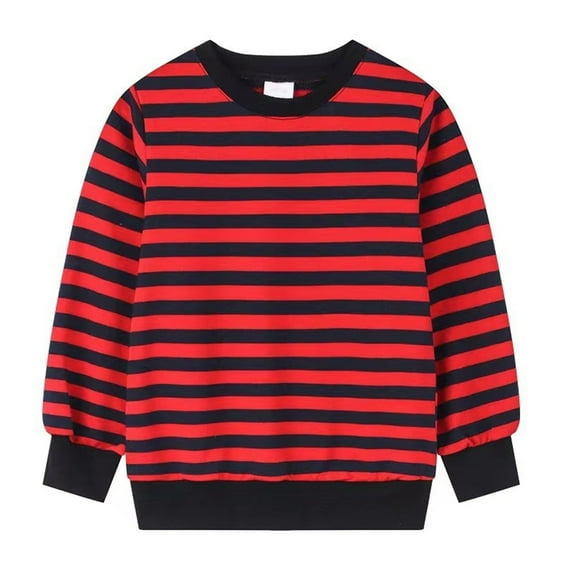HAOTAGS Boys Striped Long Sleeve Tops Casual Round Neck Pullover Tops for Spring Fall Red Size 6 Years