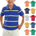 thumbnail image 1 of HAOTAGS Boys Striped Polo Shirt Short-Sleeve Turn-Down Collar Uniform Top for Back-to-School Green Size 1T, 1 of 6