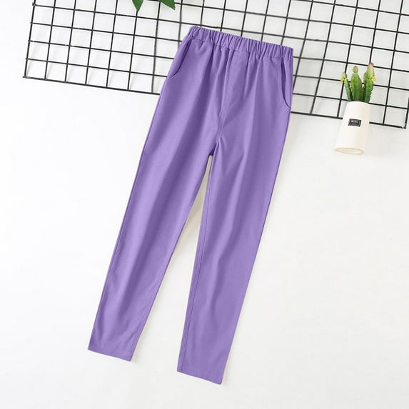 HAOTAGS Boys Suit Pants, High Waist Solid Side Pockets Casual School Pants Purple 8 T
