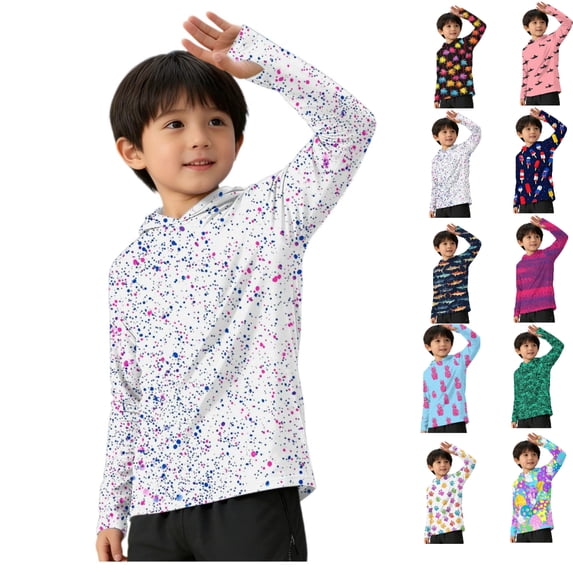 HAOTAGS Boys Sun Protection Shirts,Long Sleeve Hooded Design UV-Blocking Long Sleeve Athletic Shirts White 11-12T