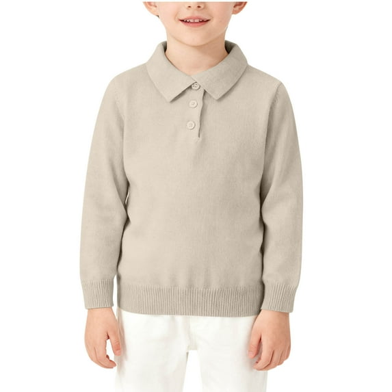 HAOTAGS Boys Sweater, Solid Color Long Sleeved School Uniform Collar Button Shirt Beige 2-3 Years