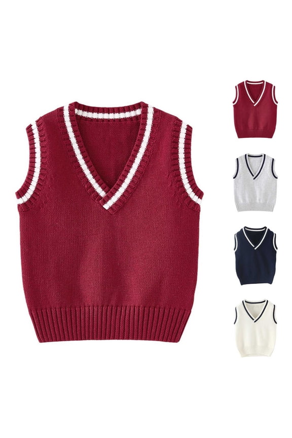 Boys Sweater Vests,V-Neck Fall Casual School Pullover Sleeveless Knitted Vest Navy Size 5-6Years