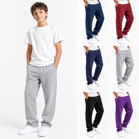 HAOTAGS Boys Sweatpants (2-15) Open Bottom Elastic Waist Loose Casual Workout Side Pockets Jogger Pants Navy Size 5T