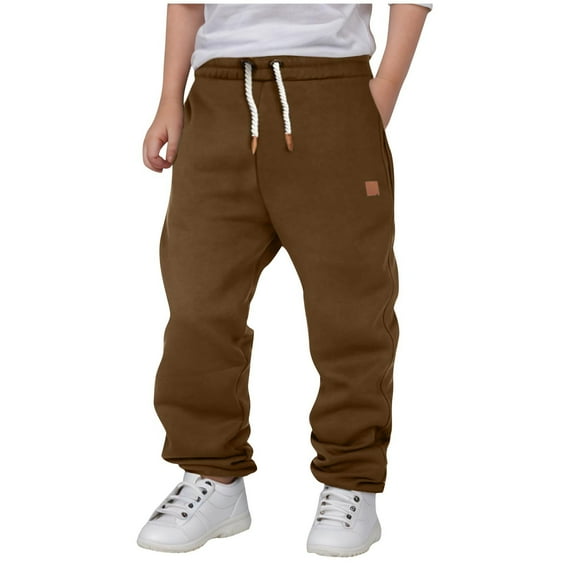 HAOTAGS Boys Sweatpants with Drawstring Casual Solid Color Sport Joggers with Pockets Brown Size 4-5 Years
