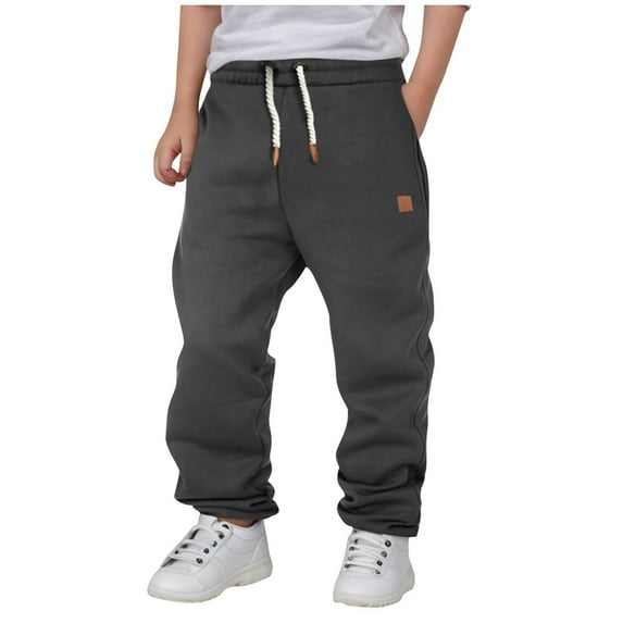 HAOTAGS Boys Sweatpants with Drawstring Casual Solid Color Sport Joggers with Pockets Dark Gray Size 6-7 Years