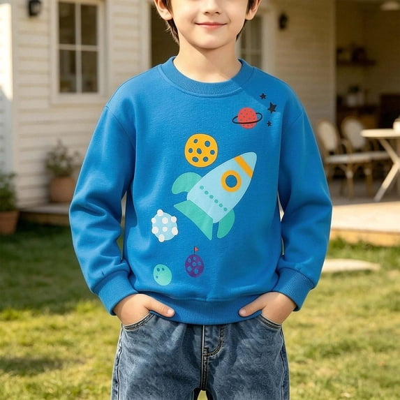 HAOTAGS Boys Sweatshirts (1-7) Cute Graphic Print Long Sleeved Casual Cotton Pullover Tops Blue Size 4T