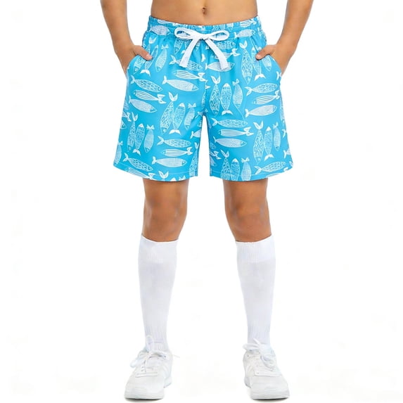 HAOTAGS Boys Swim Trunks, Elastic Waist Stretchy Graphic Quick Dry Casual Vacation Beach Board Shorts Blue Size 8