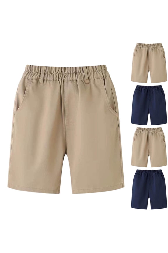 Boys Uniform Shorts(5-15), Elastic Waist School Shorts with Pockets Khaki 9-10 Years