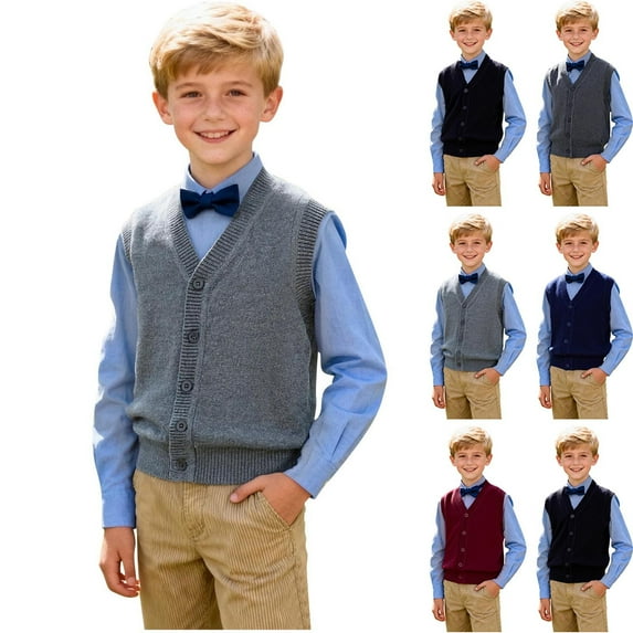 HAOTAGS Boys V - neck Knitted Sweater, Comfortable Knitting Cotton Solid Color School Uniform Vest Gray 13-14 Years