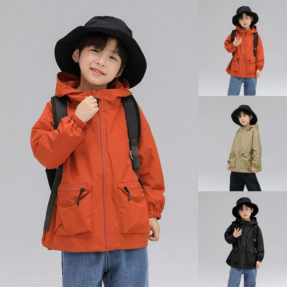 HAOTAGS Boys Windbreaker Jacket,Autumn Long - sleeve Solid Waterproof Casual Coats Orange 9-10Years