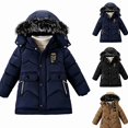 thumbnail image 1 of HAOTAGS Boys Winter Hooded Puffer Coat (5-13) Windproof Mid-Length Faux Warm Parka Navy Size 7, 1 of 5