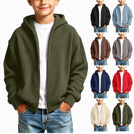 HAOTAGS Boys Zip Up Hoodie (3-14) Warm Zipper Long Sleeve Casual Hooded Jacket Army Green Size 5T