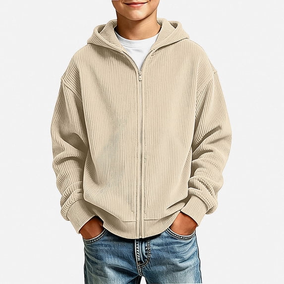 HAOTAGS Boys Zip Up Hoodie (3-14) Warm Zipper Long Sleeve Casual Hooded Jacket Beige Size 3T