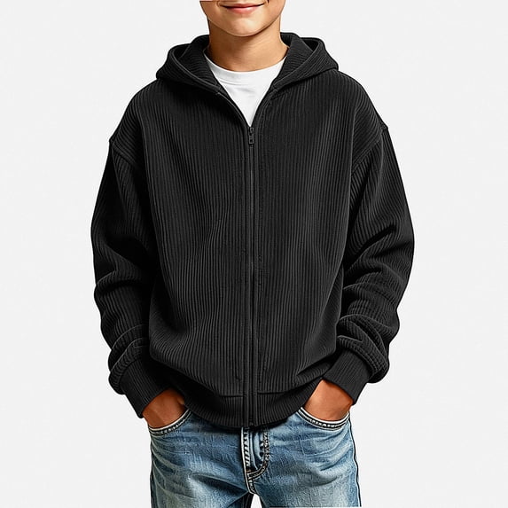 HAOTAGS Boys Zip Up Hoodie (3-14) Warm Zipper Long Sleeve Casual Hooded Jacket Black Size 11