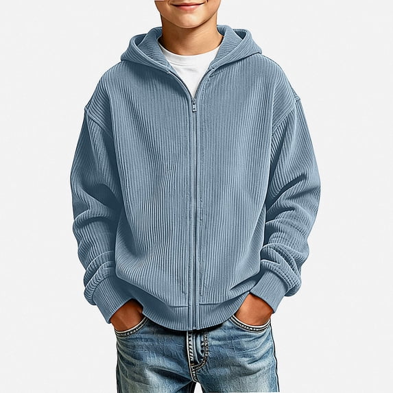 HAOTAGS Boys Zip Up Hoodie (3-14) Warm Zipper Long Sleeve Casual Hooded Jacket Blue Size 7